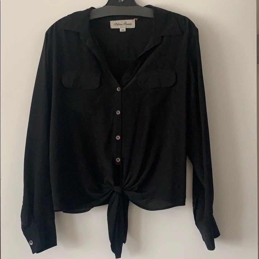 Fifteen-Twenty Black Button Down Blouse with Tie